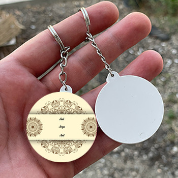 Kahverengi Motif  Temalı Söz Nişan Nikah Daire Plastik Anahtarlık