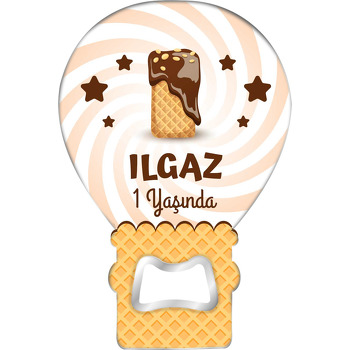 Kakaolu Dondurma ile I Harfi Temalı Balon Ahşap Magnet 