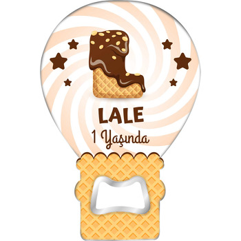 Kakaolu Dondurma ile L Harfi Temalı Balon Ahşap Magnet 