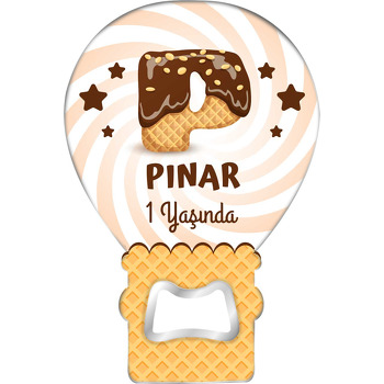 Kakaolu Dondurma ile P Harfi Temalı Balon Ahşap Magnet 