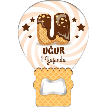 Kakaolu Dondurma ile U Harfi Temalı Balon Ahşap Magnet 