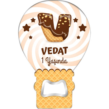 Kakaolu Dondurma ile V Harfi Temalı Balon Ahşap Magnet 