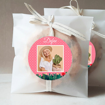 Kaktüs ile Pembe Puantiye Fon Temalı Sticker