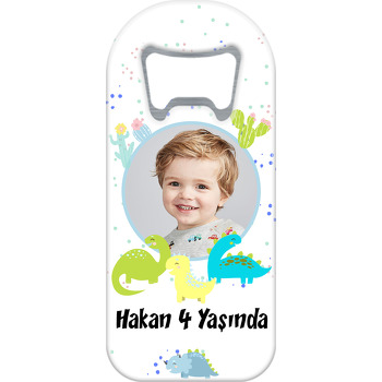 Kaktüsler ve Mavi Tonlarında Dinazorlar Temalı Uzun Magnet Açacak