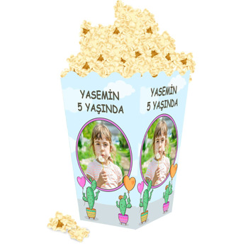 Kalp Balonlu Kaktüsler Temalı Popcorn Kutusu