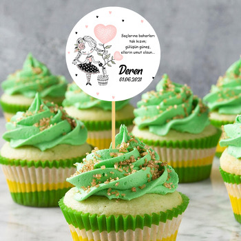 Kalp Çiçekli Sevimli Kız Temalı Parti Kürdan Süs