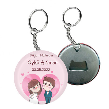 Kalp İçinde Anime Gelin Damat Temalı Arkası Açacak Anahtarlık