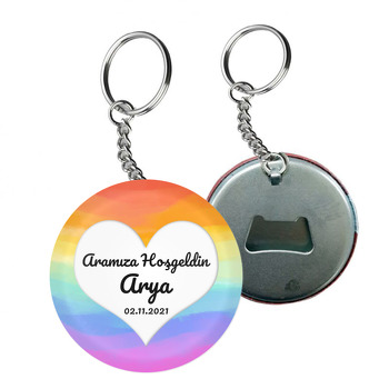 Kalp ile Gökkuşağı Fon Temalı Arkası Açacak Anahtarlık