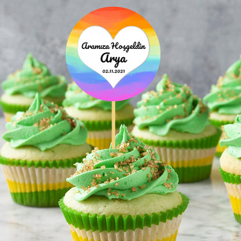 Kalp ile Gökkuşağı Fon Temalı Parti Kürdan Süs