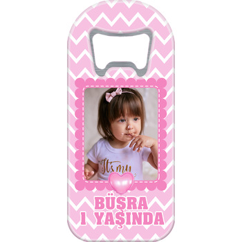 Kalp Pembe Balon ile Zigzag Fon Temalı Resimli Uzun Magnet Açacak