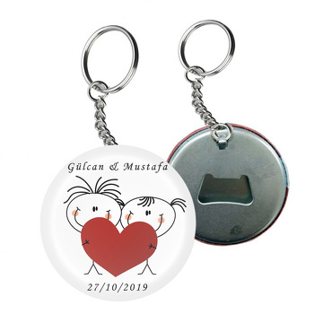 Kalp ve Grafik  Temalı Arkası Açacak Anahtarlık