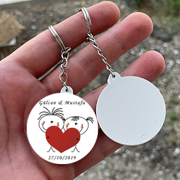 Kalp ve Grafik  Temalı Daire Plastik Anahtarlık