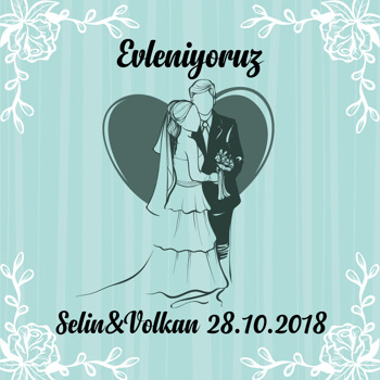 Kalp ve Gül Desenli Söz Nişan Nikah Temalı Kare Parti Afiş