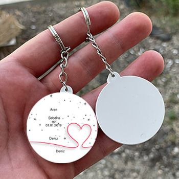 Kalp ve Yıldız Temalı Söz Nişan Nikah Daire Plastik Anahtarlık