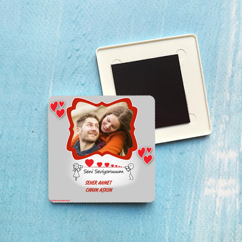 Kalpler Temalı Plastik Kare Magnet