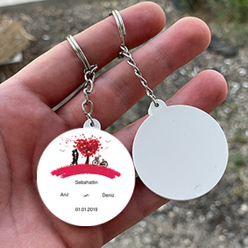 Kalpli Ağaç Temalı Söz Nişan Nikah Daire Plastik Anahtarlık