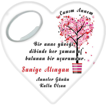 Kalpli Ağaç Zeminli Anneler Günü Temalı Kalp Magnet Açacak