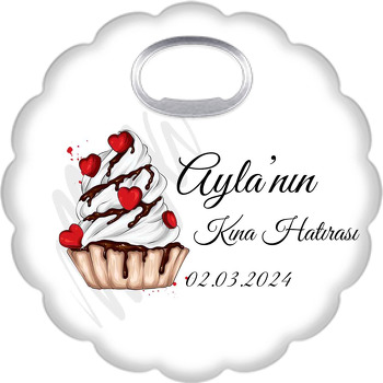 Kalpli Beyaz Kremalı Cupcake Temalı Çiçek Şekilli Magnet Açacak