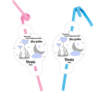 Kalpli Filler Mavi Yıldızlar Temalı Pipet ve Kartı