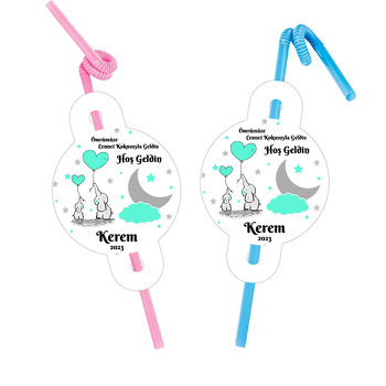 Kalpli Filler Mint Yeşili Yıldızlar Temalı Pipet ve Kartı
