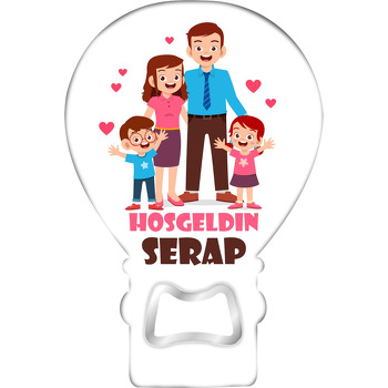 Kalpli Mutlu Aile Temalı Balon Ahşap Magnet 