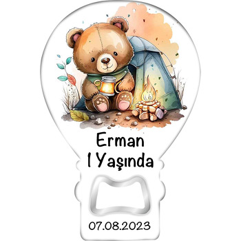Kampçı Ayıcık Temalı Balon Ahşap Magnet 