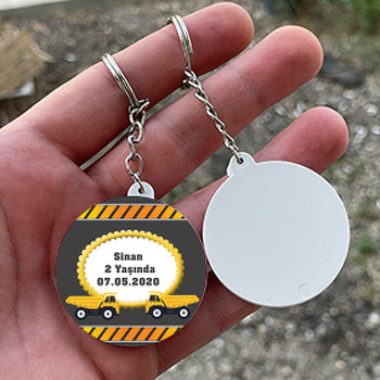 Kamyon Temalı Daire Plastik Anahtarlık