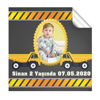 Kamyon Temalı Kare Etiket