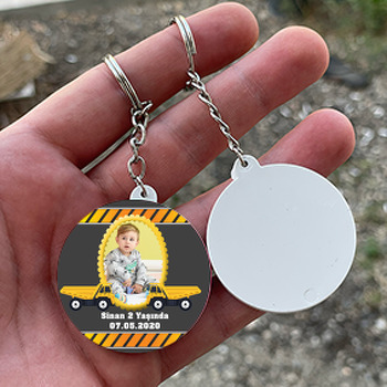 Kamyon Temalı Resimli Daire Plastik Anahtarlık
