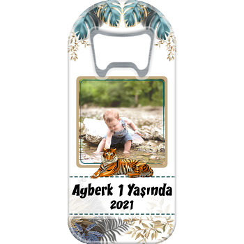 Kaplan ve Gold Çizgili Yapraklar Beyaz Fon Temalı Uzun Magnet Açacak