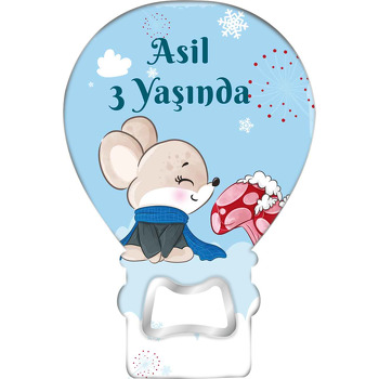 Kar Taneleri ve Fare Temalı Balon Ahşap Magnet 
