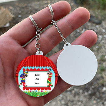 Karagöz ve Hacivat Temalı Daire Plastik Anahtarlık