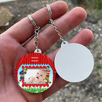 Karagöz ve Hacivat Temalı Resimli Daire Plastik Anahtarlık