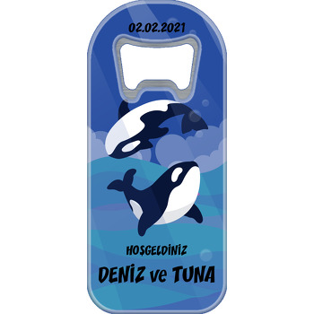 Kardeş Balinalar Lacivert Fon Temalı Uzun Magnet Açacak