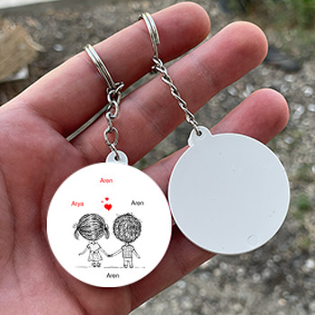 Karikatür Şeklinde Çift Temalı Söz Nişan Nikah Daire Plastik Anahtarlık