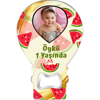 Karpuz ile Damla Çerçeve Temalı Balon Ahşap Magnet 