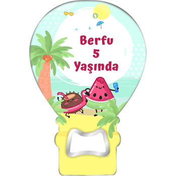 Karpuz ile Hindistan Cevizi Plajda Temalı Balon Ahşap Magnet 