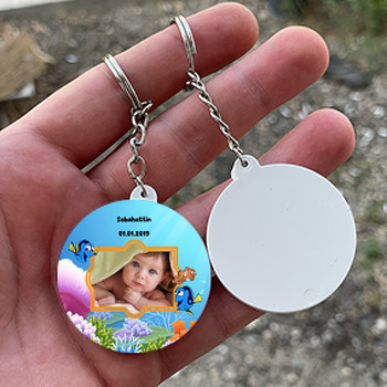 Sevimli Balık Temalı Resimli Daire Plastik Anahtarlık