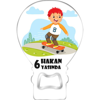 Kaykay ile Neşeli Çocuk Temalı Balon Ahşap Magnet 