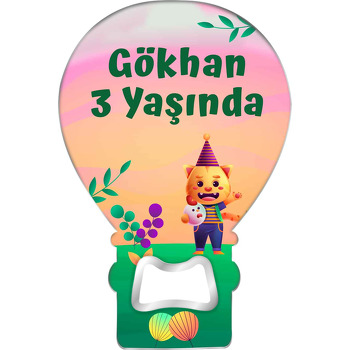 Kedi ile Tavuk Temalı Balon Ahşap Magnet 