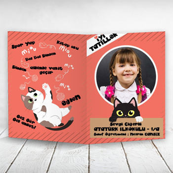 Kedi Yavruağzı Renk Fon Temalı Okul Karne Kılıfı