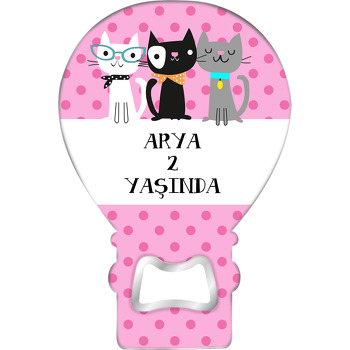 Kedicikler Temalı Balon Ahşap Magnet 