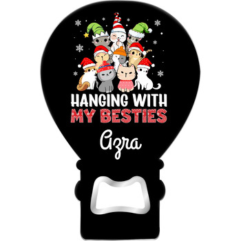 Kediler ile Yeni Yıl Temalı Balon Ahşap Magnet 