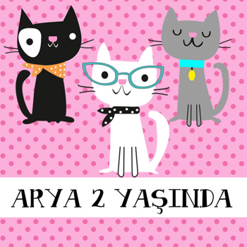 Kediler Temalı Doğum Günü    Kare Parti Afiş