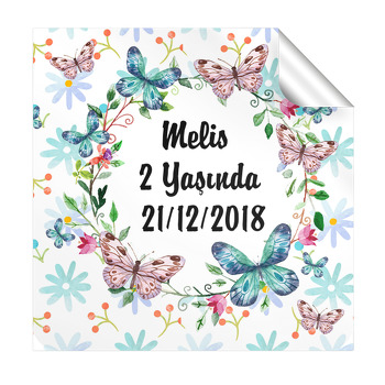 Kelebek 2 Temalı Kare Etiket