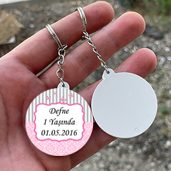 Kelebek Temalı Daire Daire Plastik Anahtarlık