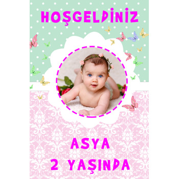 Kelebek Temalı Doğum Günü Afiş
