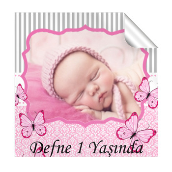 Kelebek Temalı Doğum Günü  Kare Etiket
