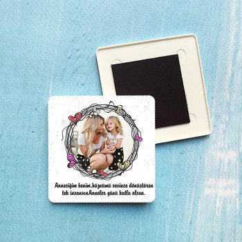 Kelebek ve Kalp Temalı Anneler Günü Plastik Kare Magnet