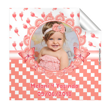 Kelebek Ve Nar Çiçeği Kırmızısı Temalı Kare Etiket